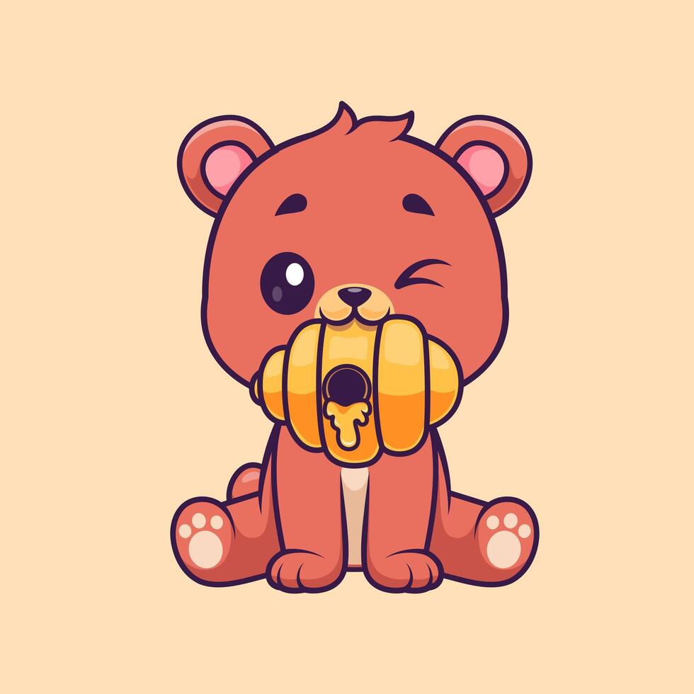 Cute Bear Bite Honeycomb Cartoon vector