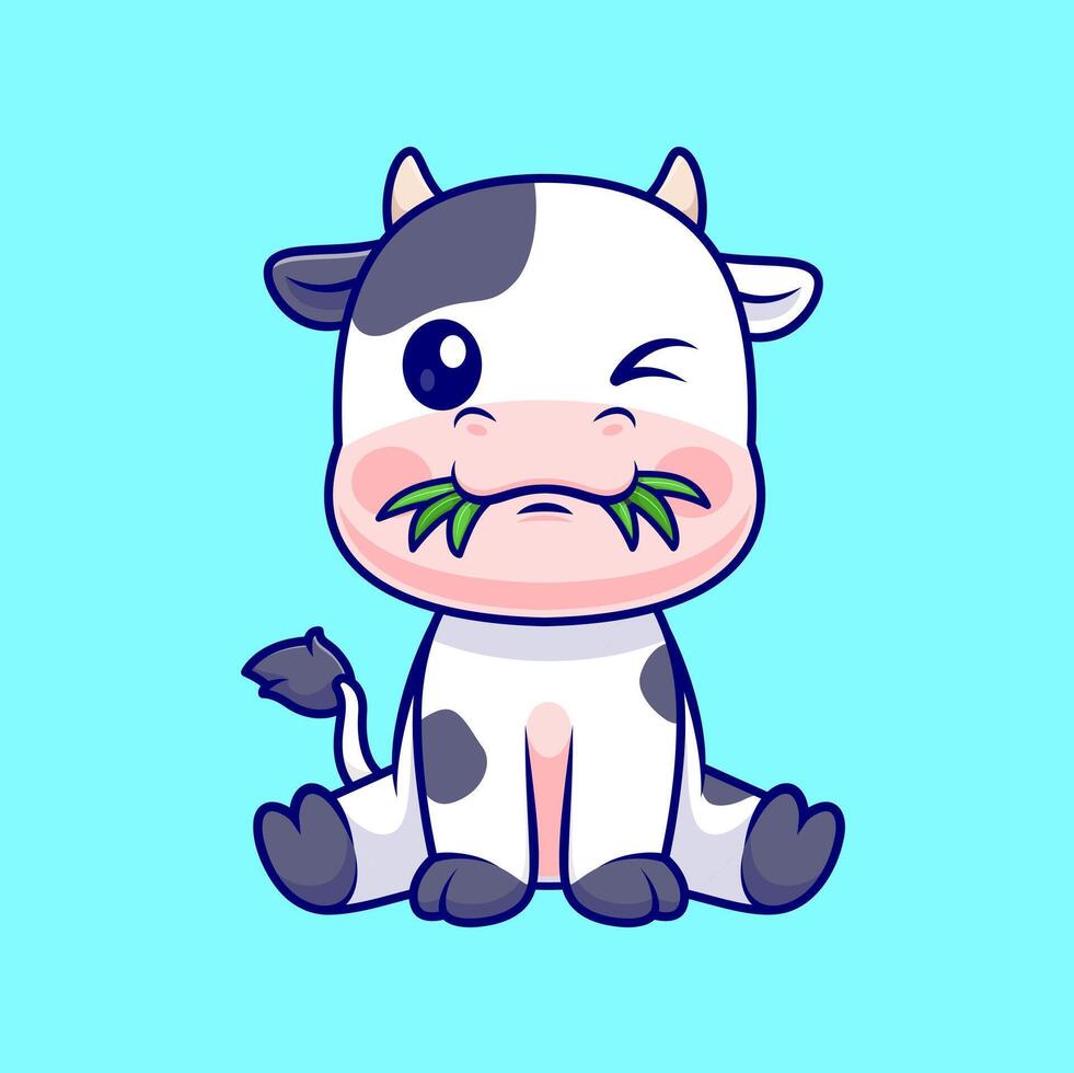 Cute Cow Bite Grass Cartoon vector