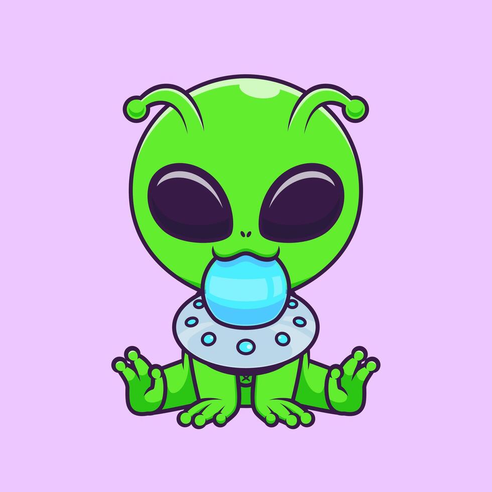 Cute Alien Bite Ufo Cartoon vector