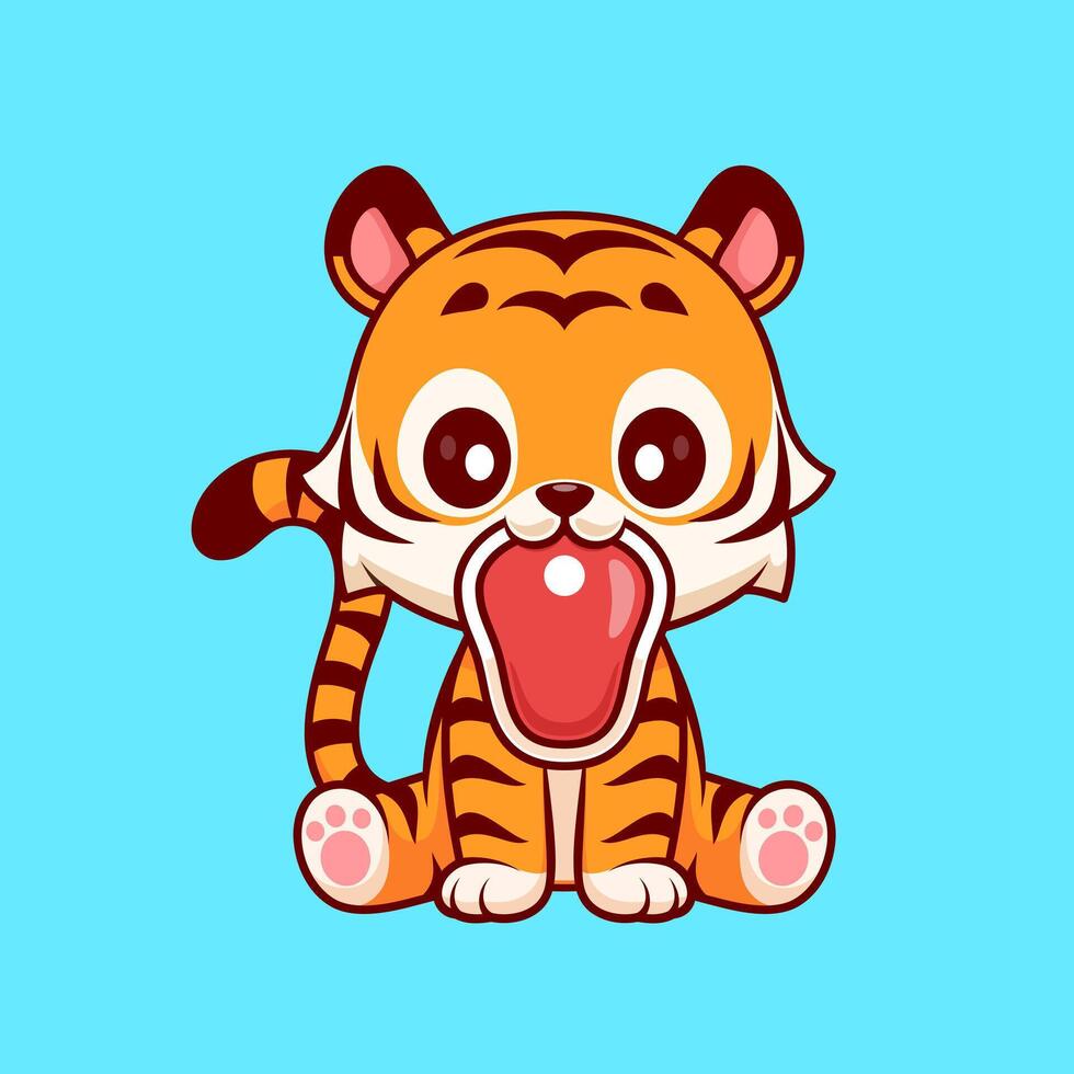 Cute Tiger Bite Steak Meat Cartoon vector