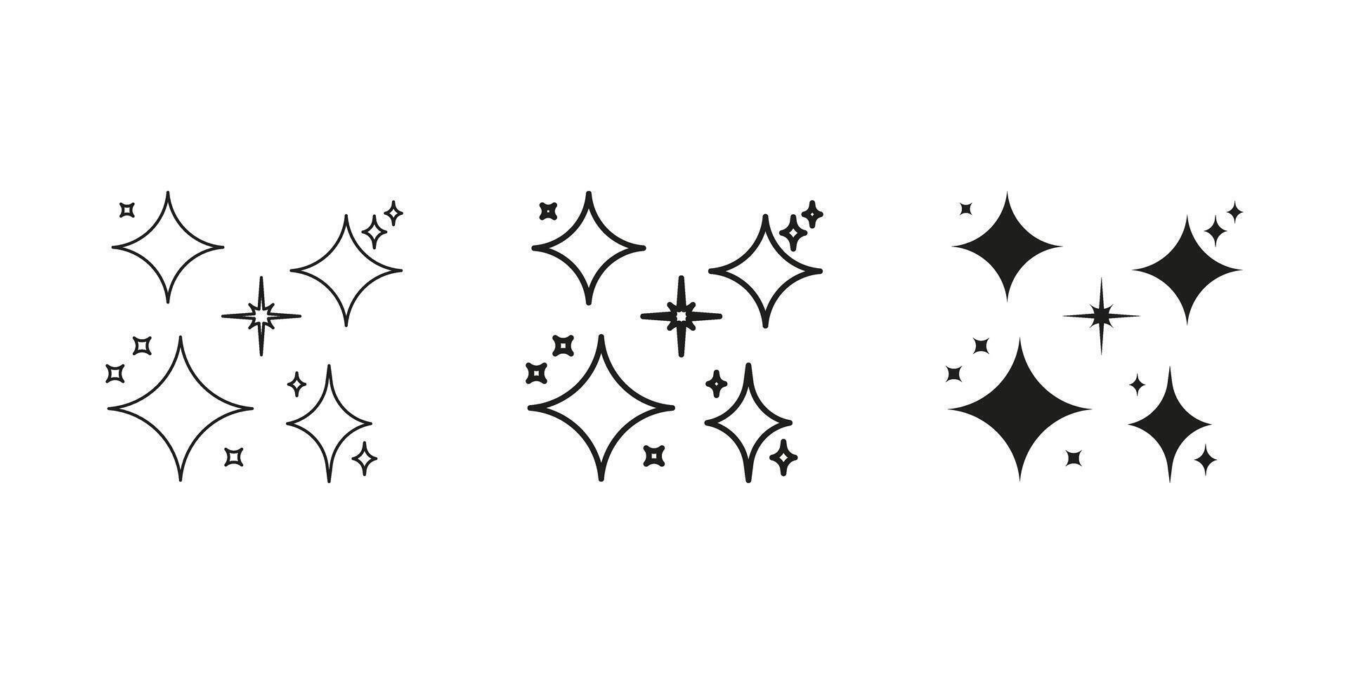 Sparkle And Star Line And Solid Icon Set. Shining Twinkle Symbols Collection. Isolated Illustration vector