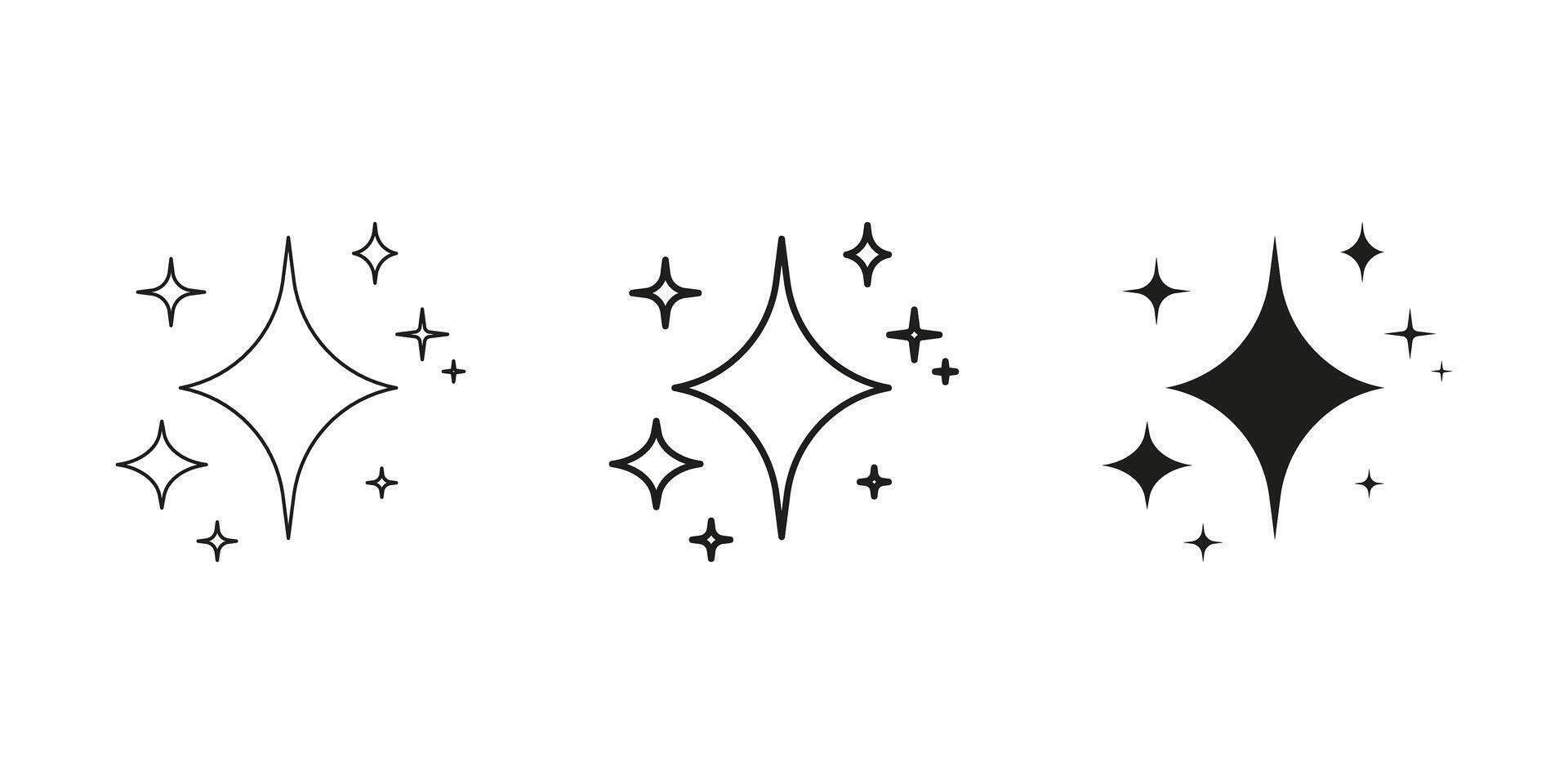Sparkles And Stars Line And Solid Icon Set. Shiny Starburst And Glitter Symbol Collection. Isolated Illustration vector