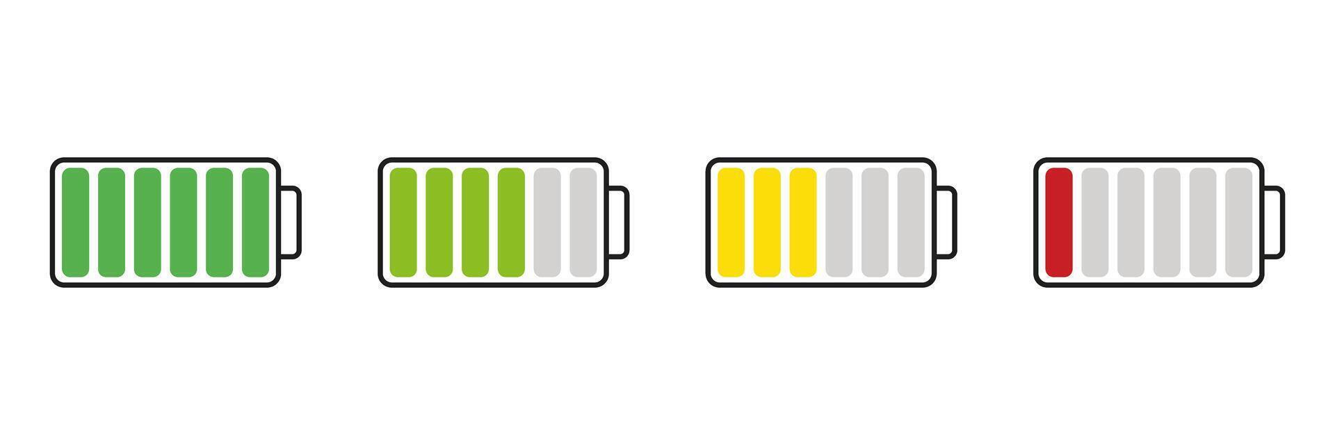 Battery Level Indicators Icon Set. Battery Power Charging Icons Symbol Collection. Isolated Illustration vector