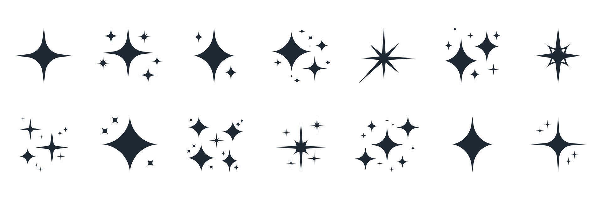 Sparkle And Starburst Solid Icon Set. Shiny Decorative Elements Silhouette Symbol Collection. Isolated Illustration vector
