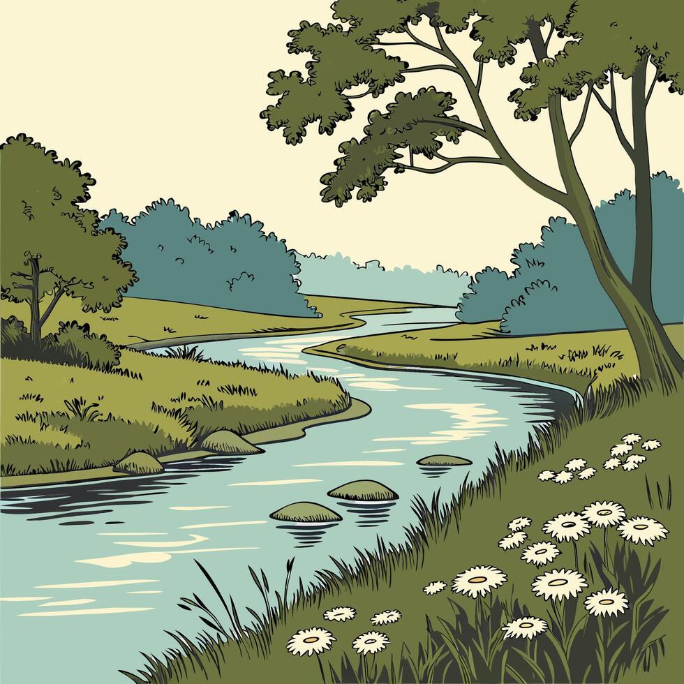 Nature background river trees illustration vector