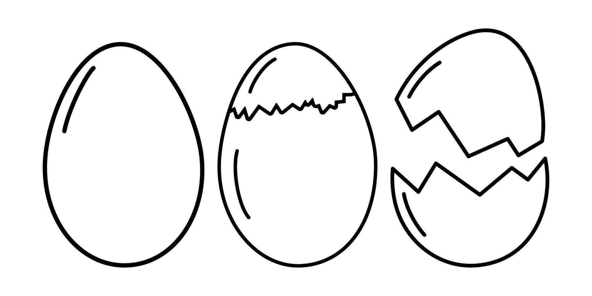 Whole and Partially Peeled Egg and Cracked Eggshell Minimalist Linear Icon design idea Set elements. Isolated illustration Thematic cards or web promo banners, leaflets, print materials, price vector