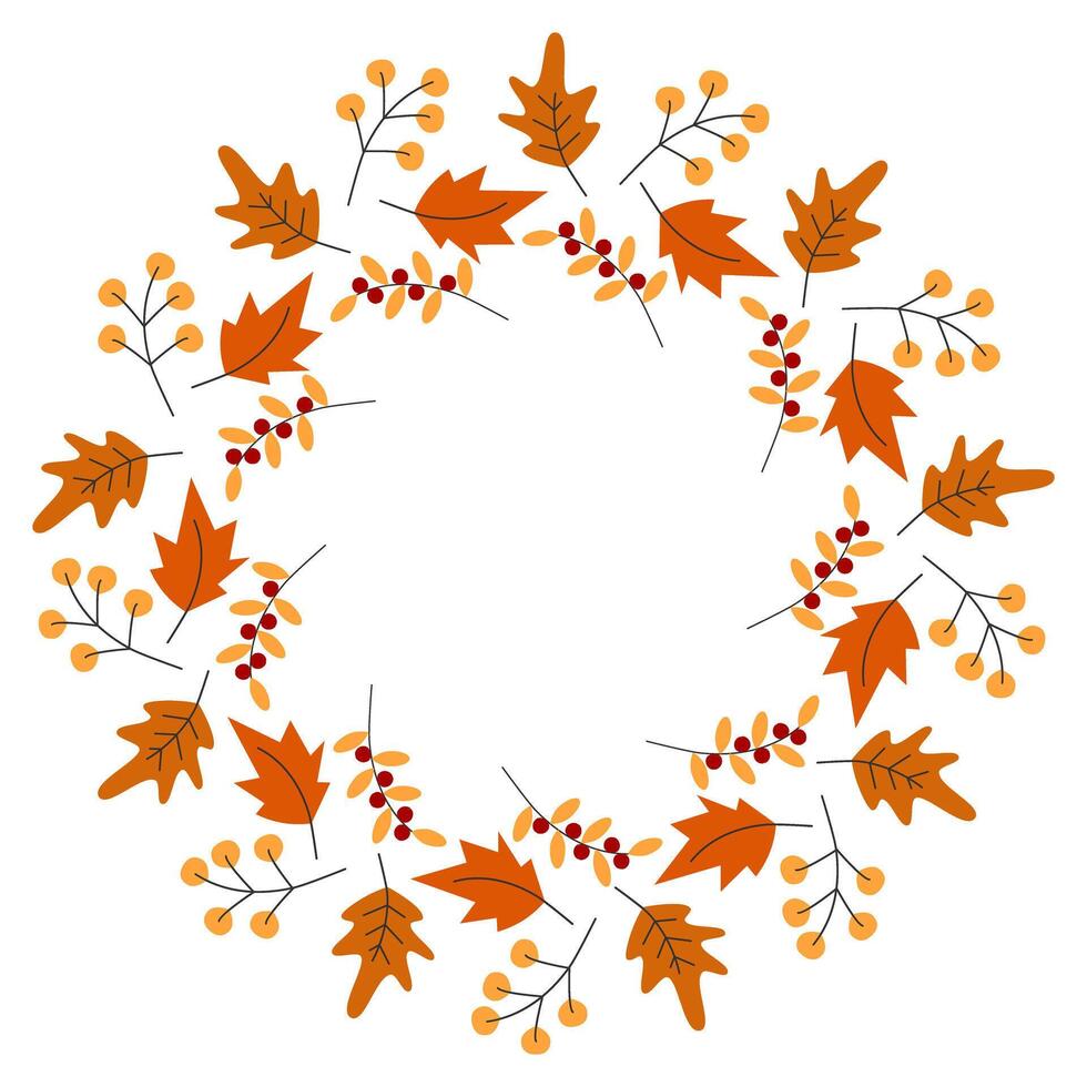 Autumn leaves Circular Frame border Thanksgiving Day Greeting Copy space Template idea. Isolated illustration Thematic Invitations cards, leaflet, price, label or web promo banner vector