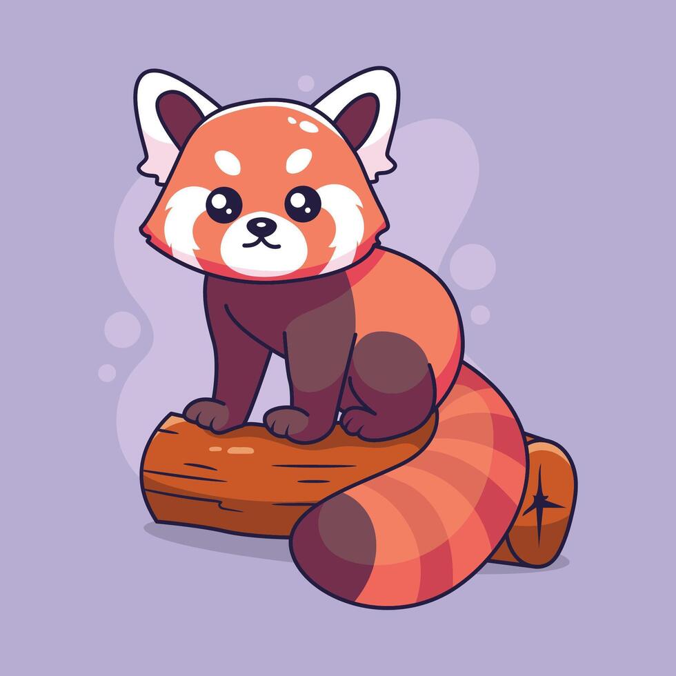 Cute red panda sitting on a log. illustration. vector
