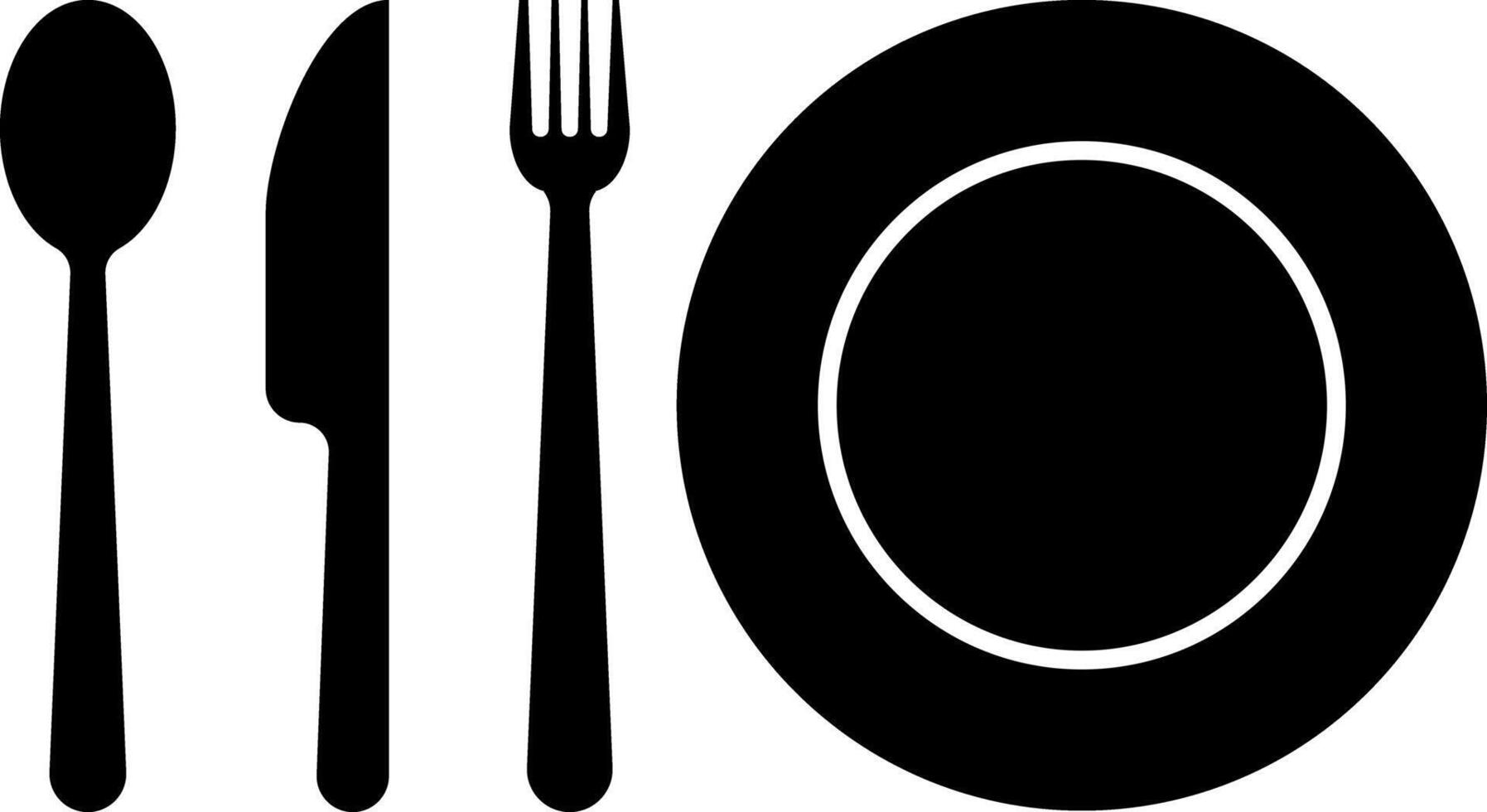 Fork, knife, plate and spoon icon set. Food icon Plate symbol. Breakfast lunch dinner icon. Menu sign. Tableware instruments vector