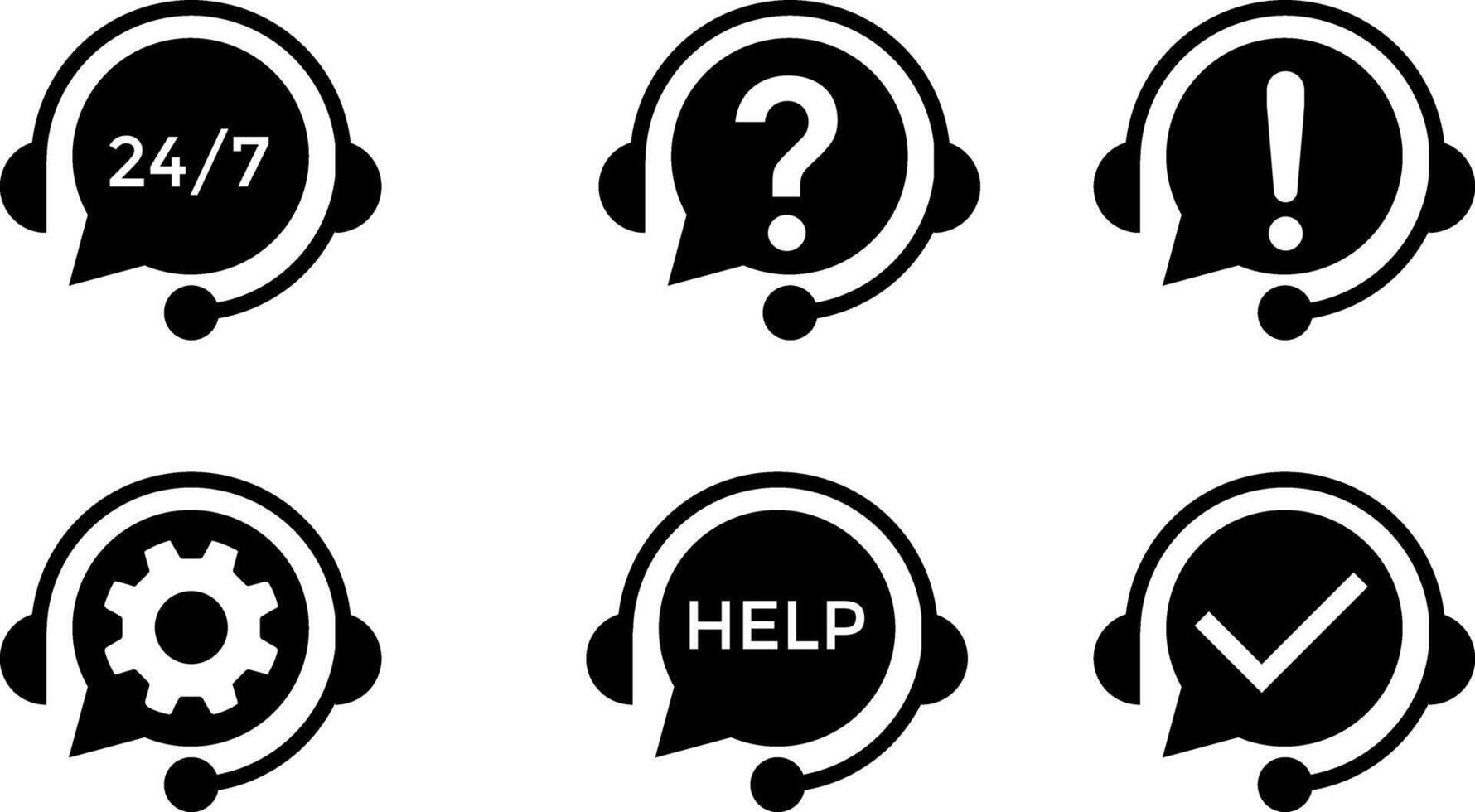 Support service icons set. Headset icons. collection of headphone icons. question mark representing communication. Support service icons with Exclamation mark vector