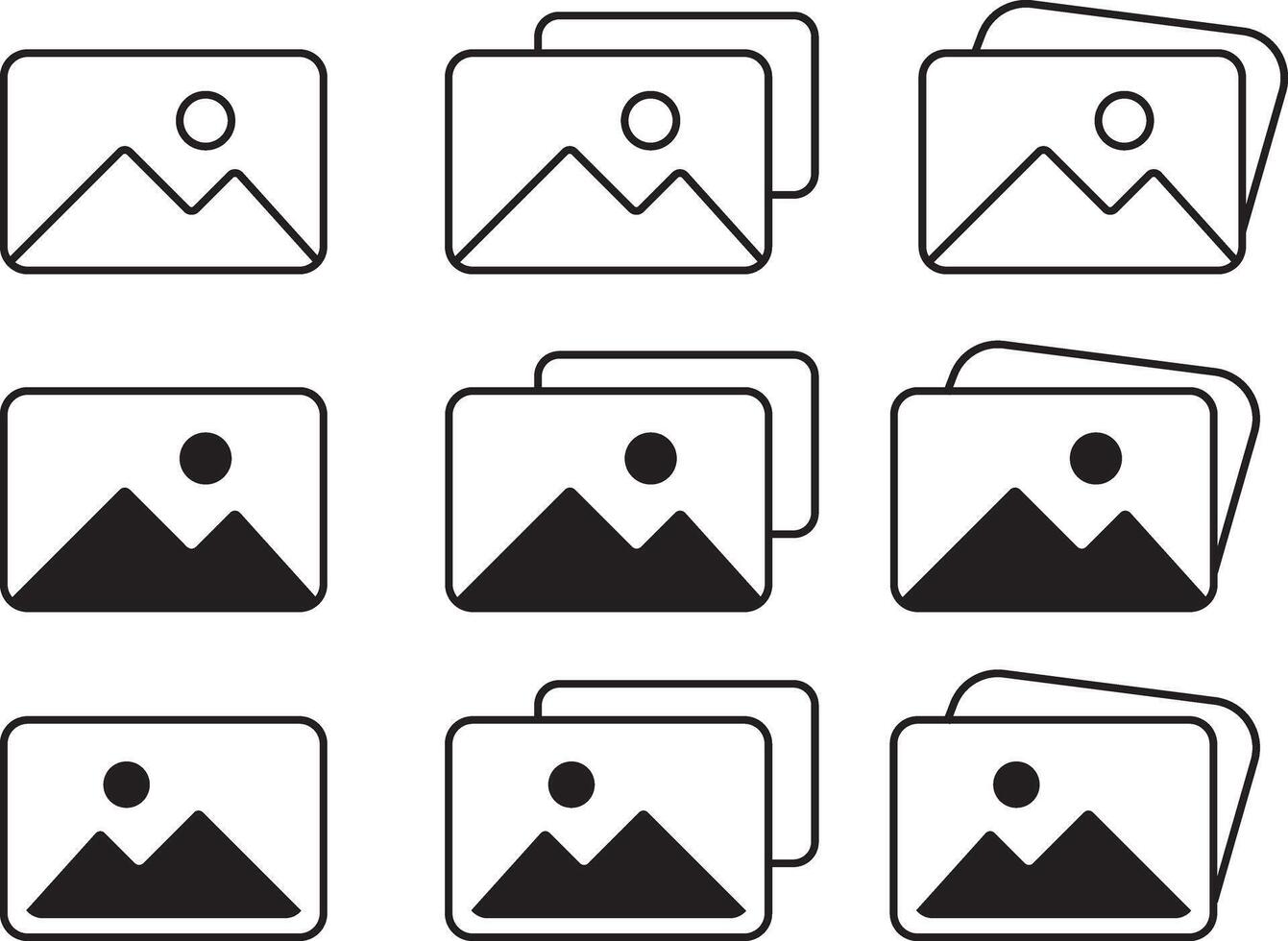 Gallery icon set. image symbol. photo gallery sign. Picture signs. Photograph button. Painting frame concept vector
