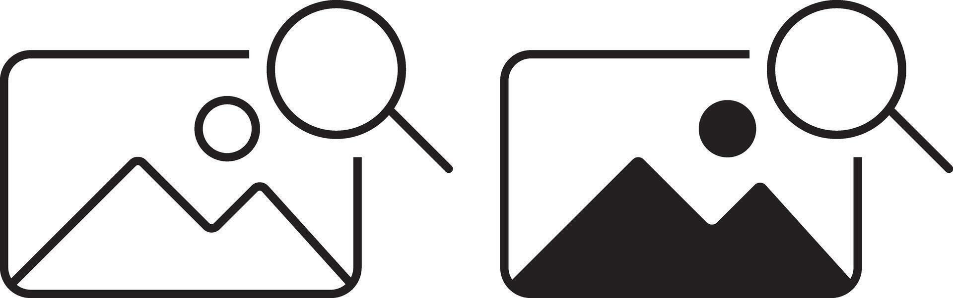 photo search icon set or gallery search icon set. Search Image icons. magnifying glass icon search image gallery. Image Searching Design vector