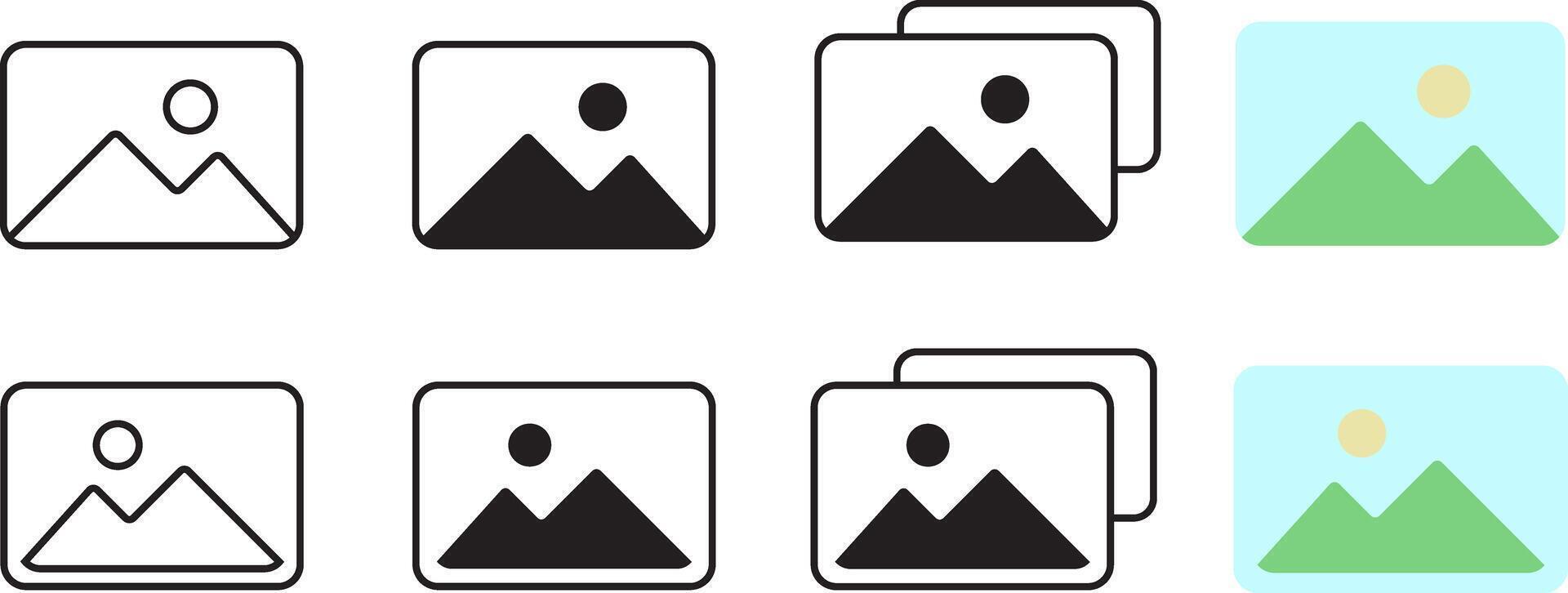 Gallery icon set. image symbol. photo gallery sign and symbol. Picture signs. Photograph button. Painting frame concept vector