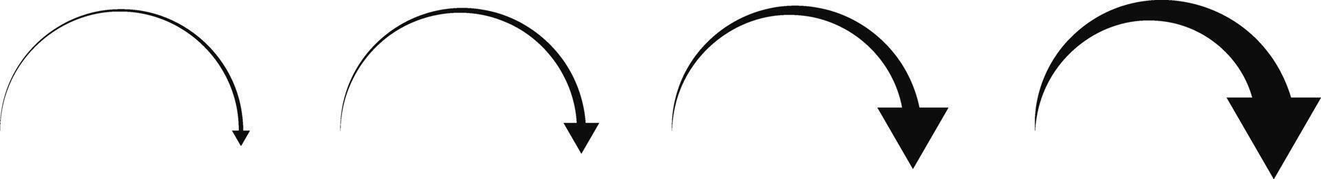 Circle arrow icon set. Curve arrow icon sign. Black long up arrow icons. arrow pointing upward. Rotation arrows icons vector