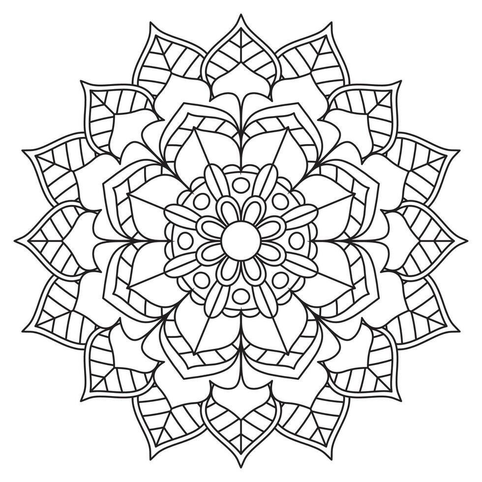 Black and white outline mandala design for colouring book vector