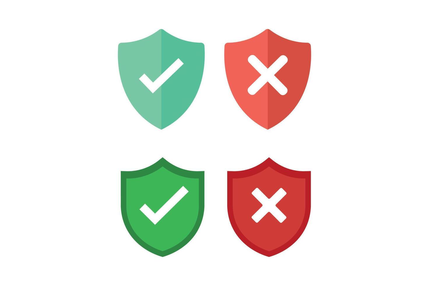 Approval and Rejection Shield Icon Sets, right and wrong button in shield, security shield with tick and cross icon, verified and rejected shield symbol vector