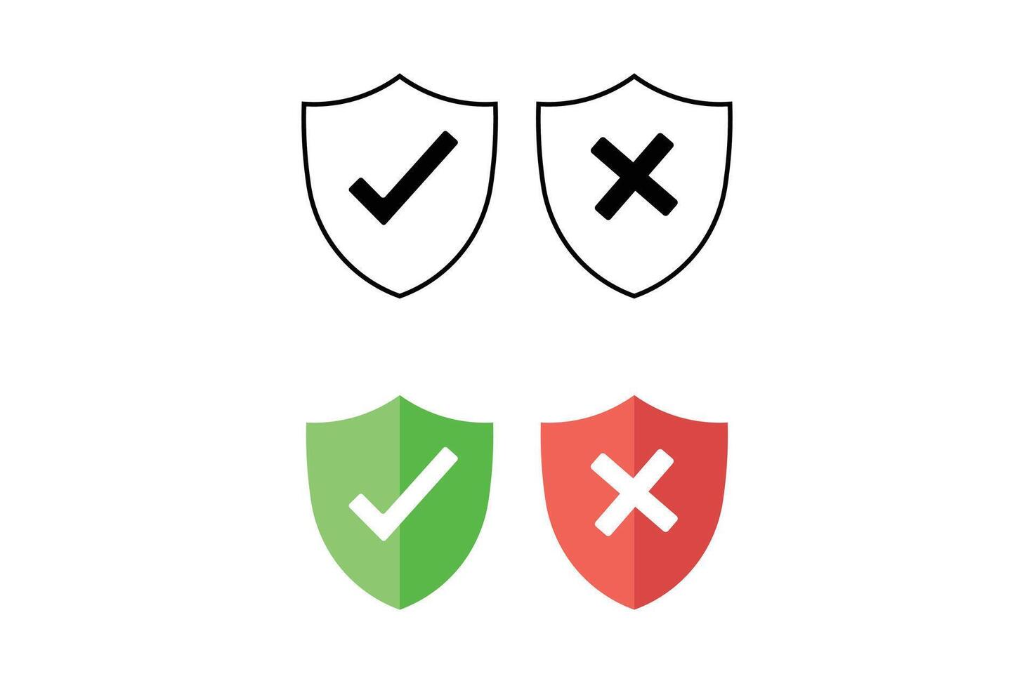 Shield with Yes No Icons, right and wrong button in shield, security shield with tick and cross icon, verified and rejected shield symbol vector
