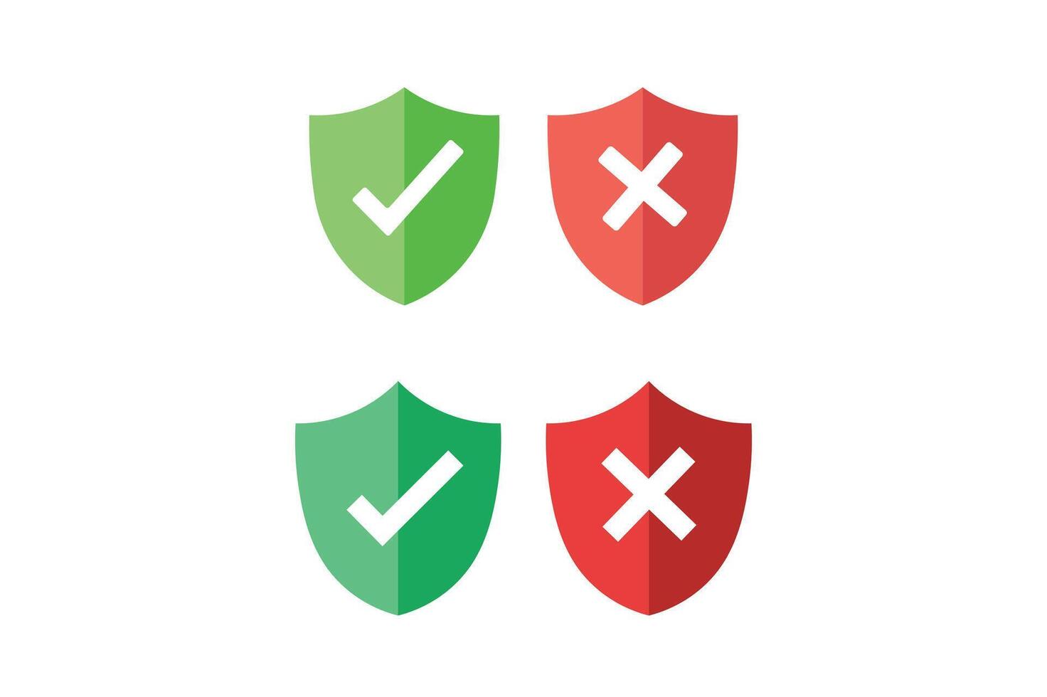 Checkmark and X on Shield Icon Sets, right and wrong button in shield, security shield with tick and cross icon, verified and rejected shield symbol vector