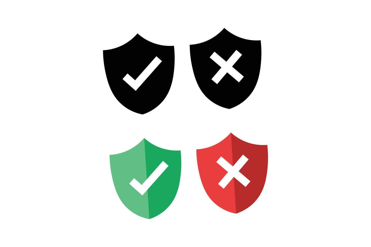 Shield Icon with Checkmark and X, right and wrong button in shield, security shield with tick and cross icon, verified and rejected shield symbol vector