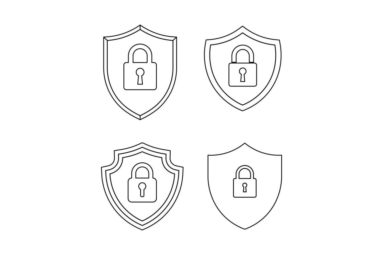 Editable Lock and Shield Security Icon Sets, shield security padlock icon, digital protection lock icon, encrypted shield padlock , cyber security shield icon vector