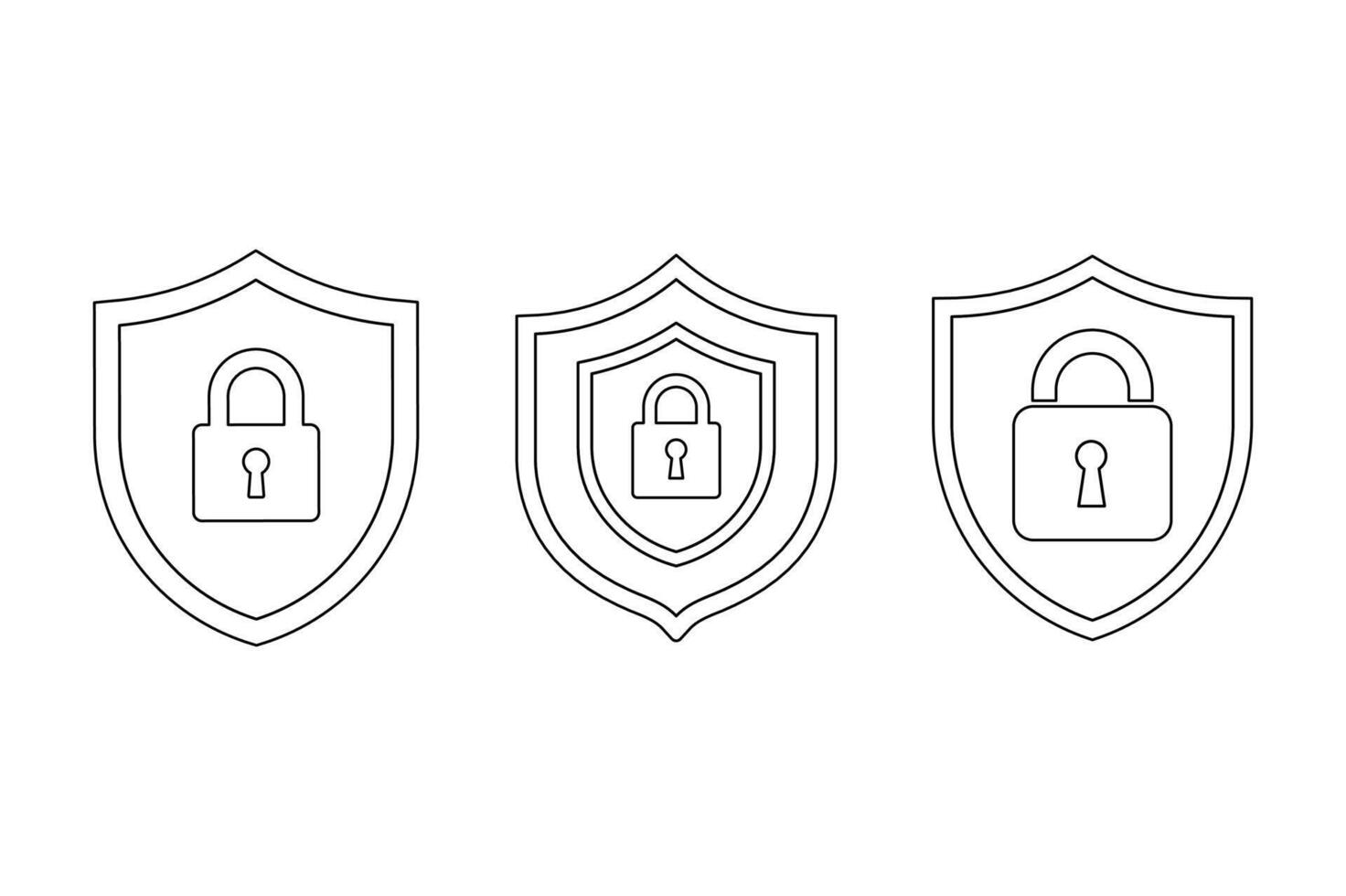Editable Web Security Shield Padlock Icon Sets, shield security padlock icon, digital protection lock icon, encrypted shield padlock , cyber security shield icon vector