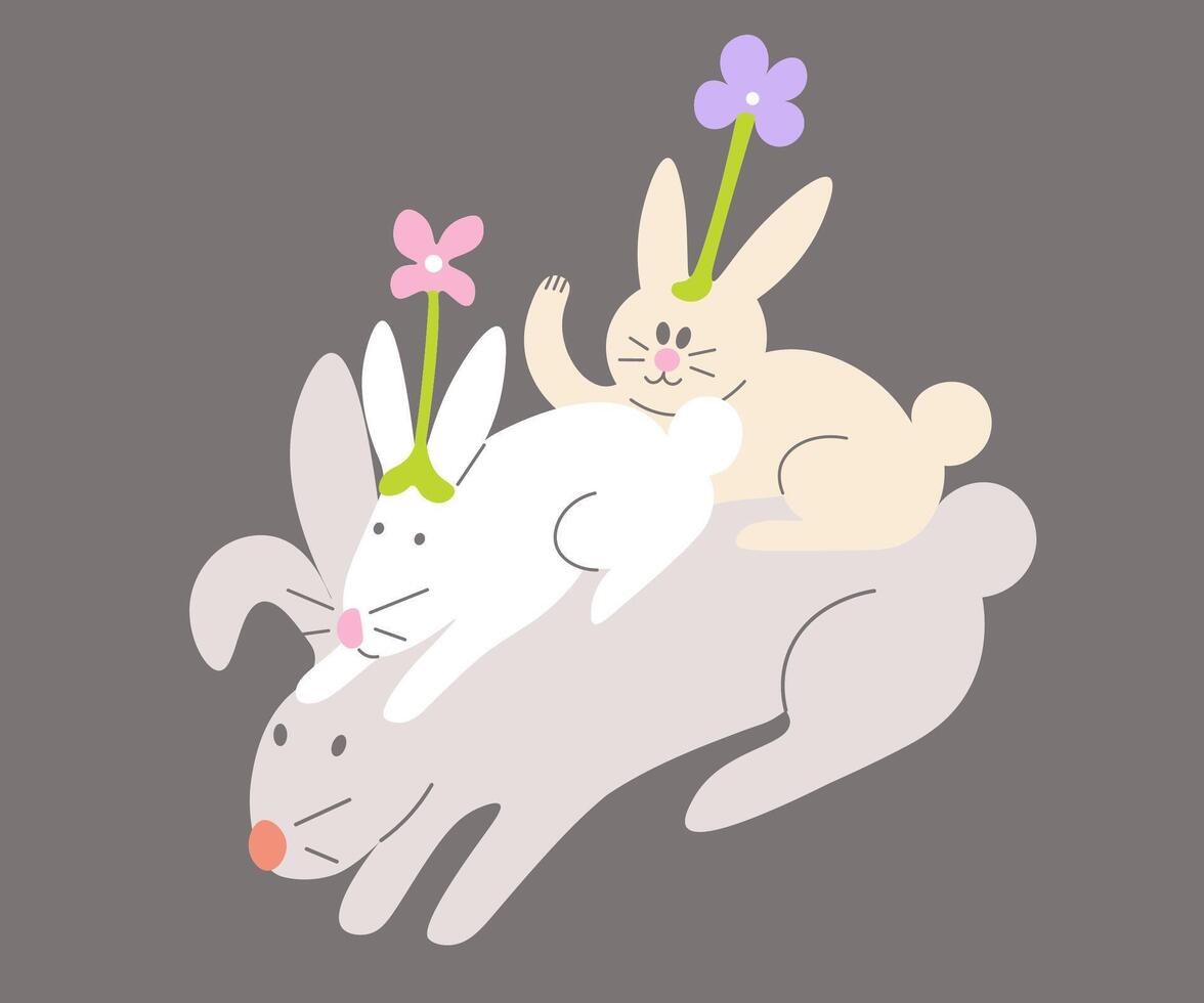 cute rabbit's pile in doodle style vector
