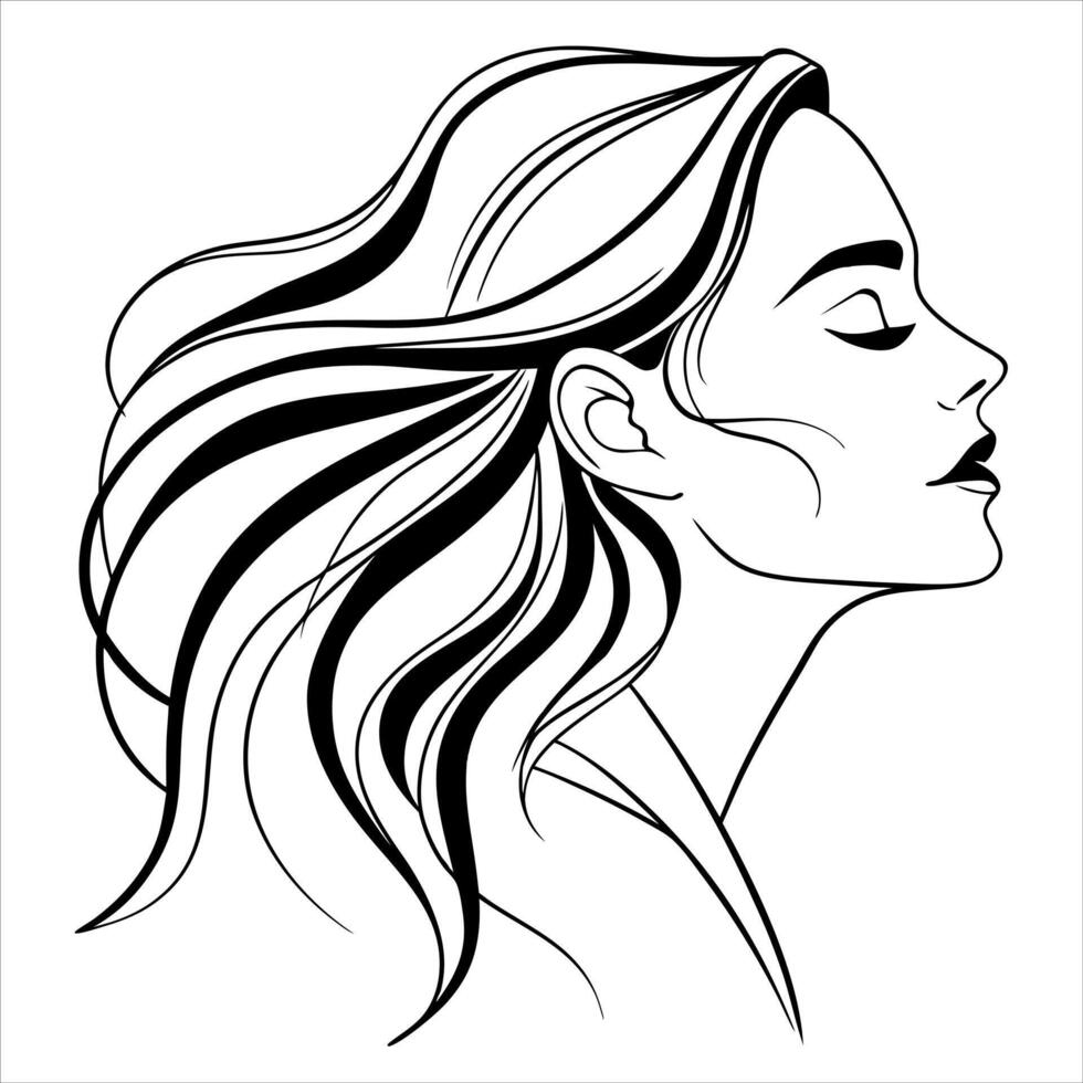 Long haired lady's beauty a black fashion silhouette vector