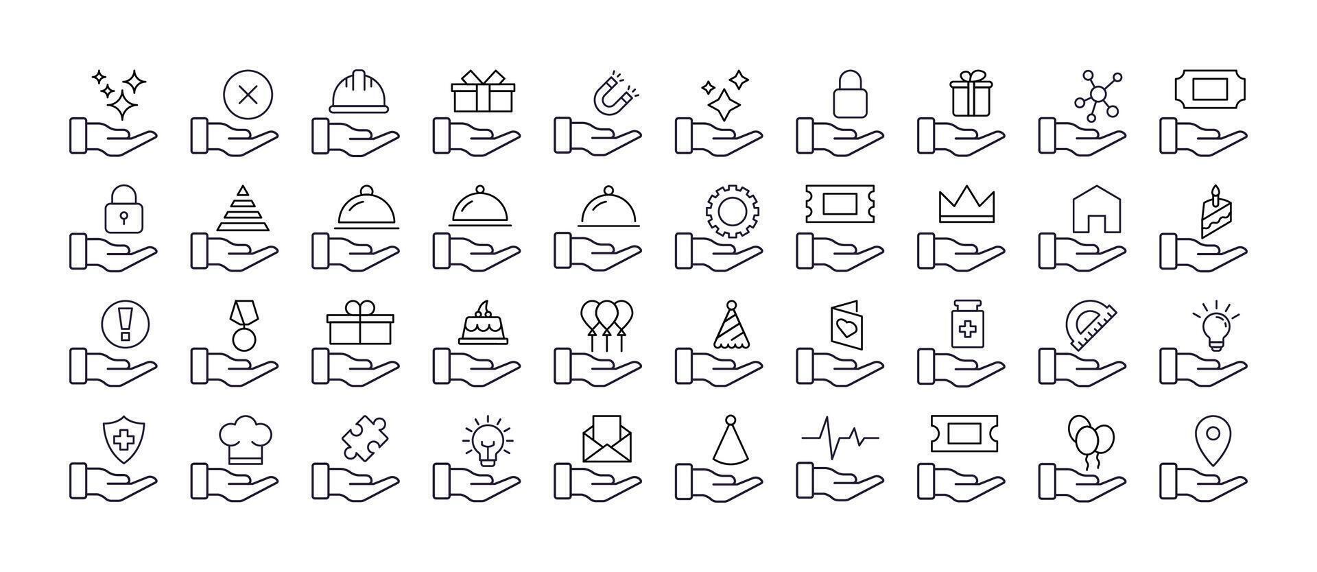 Gift, Charity, Holiday, Business, Present Thin Line Icon Set. Outline Signs for Graphic and Web Design, Apps, Adverts, Various Cards vector