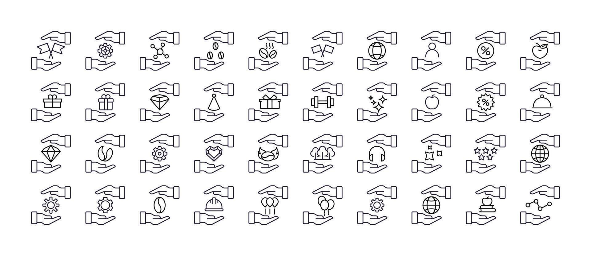 Present, Gift, Charity, Credit Bundle of Related Line Icons. Outline Signs for Graphic and Web Design, Apps, Adverts, Various Cards vector