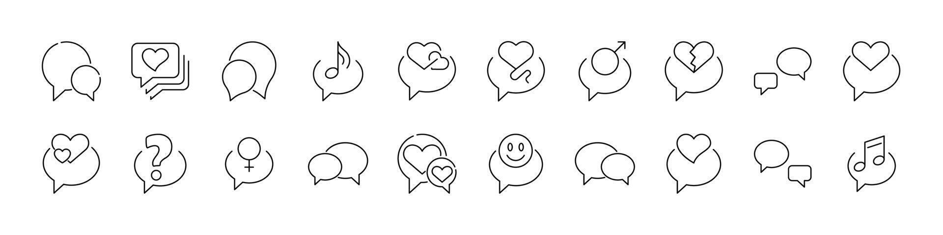 Set of Line Icons of Speech Bubble. Minimalistic Linear Pictogram for Web and Graphic Design, Apps, Banners, Social Network and Cards vector