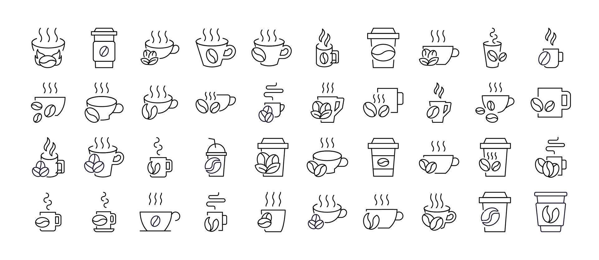 Coffee Beans with Mug Bundle of Related Line Icons. Outline Signs for Graphic and Web Design, Apps, Adverts, Various Cards vector