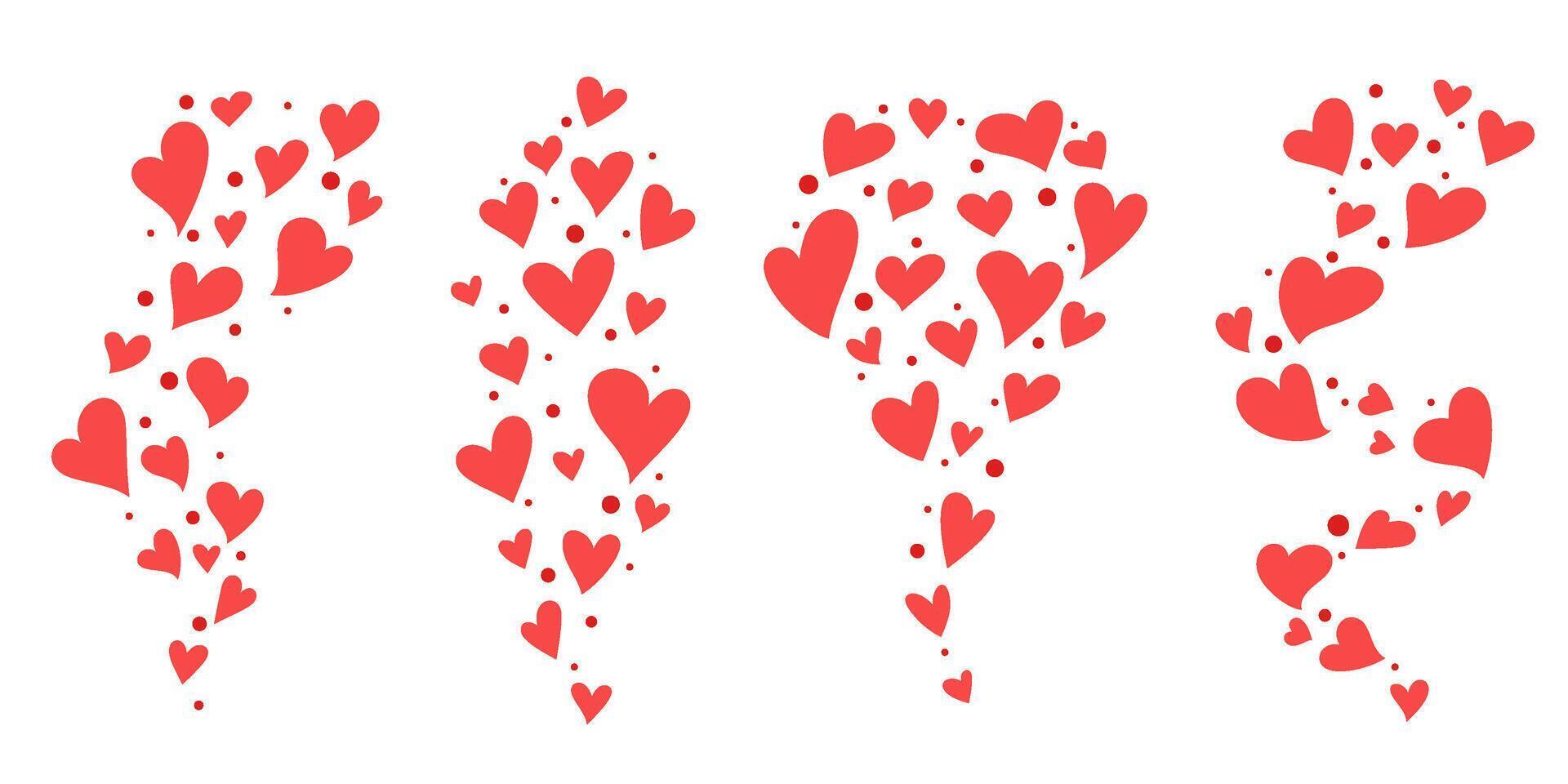 Flying hearts stream. Love likes emotions for social media. Positive reaction and feedback. Hand drawn set vector