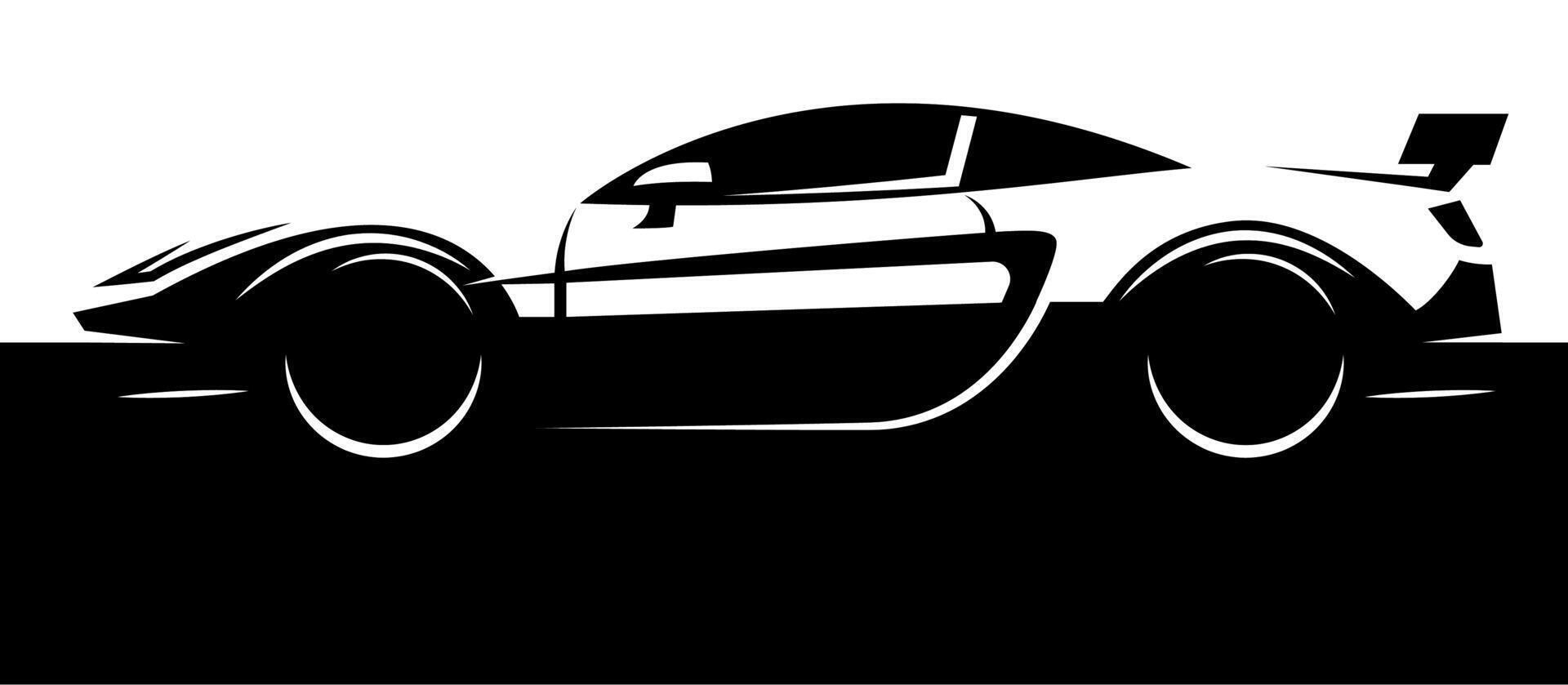 Stylish Black and White Silhouette of a Sports Car with Aerodynamic Design and Large Wheels vector