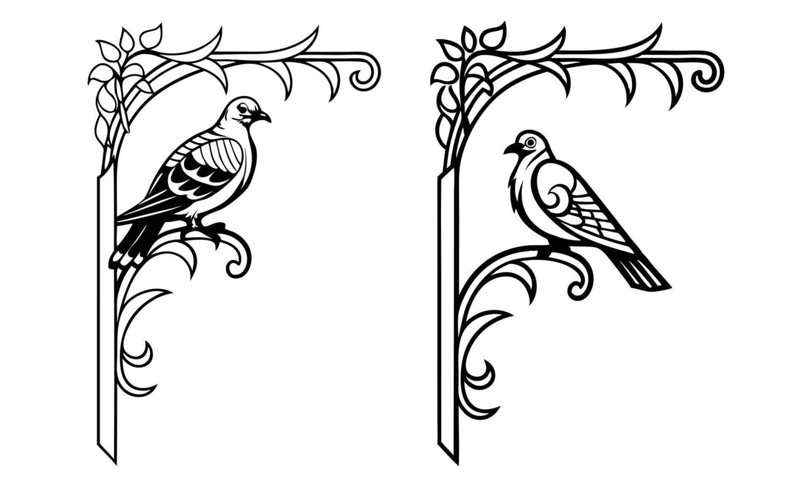 two birds on a decorative bracket vector