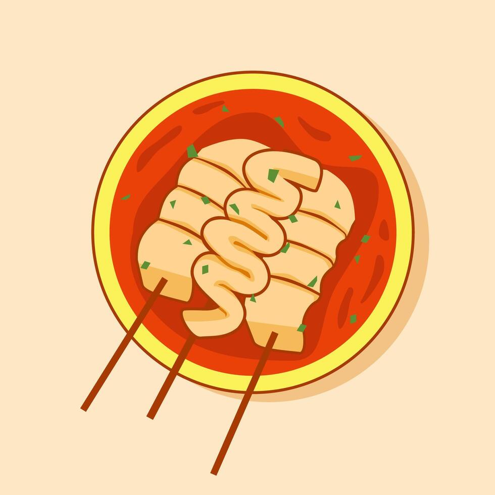 Eomuk or Odeng on bowl, top view. Korean Fish Cake Street Food Illustration vector