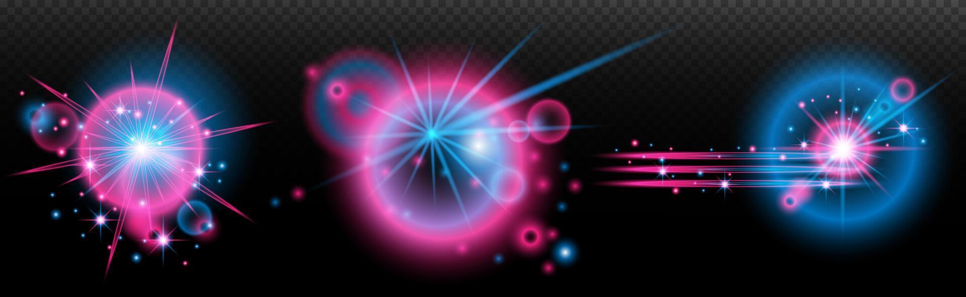 set of glowing blue and pink light effects vector