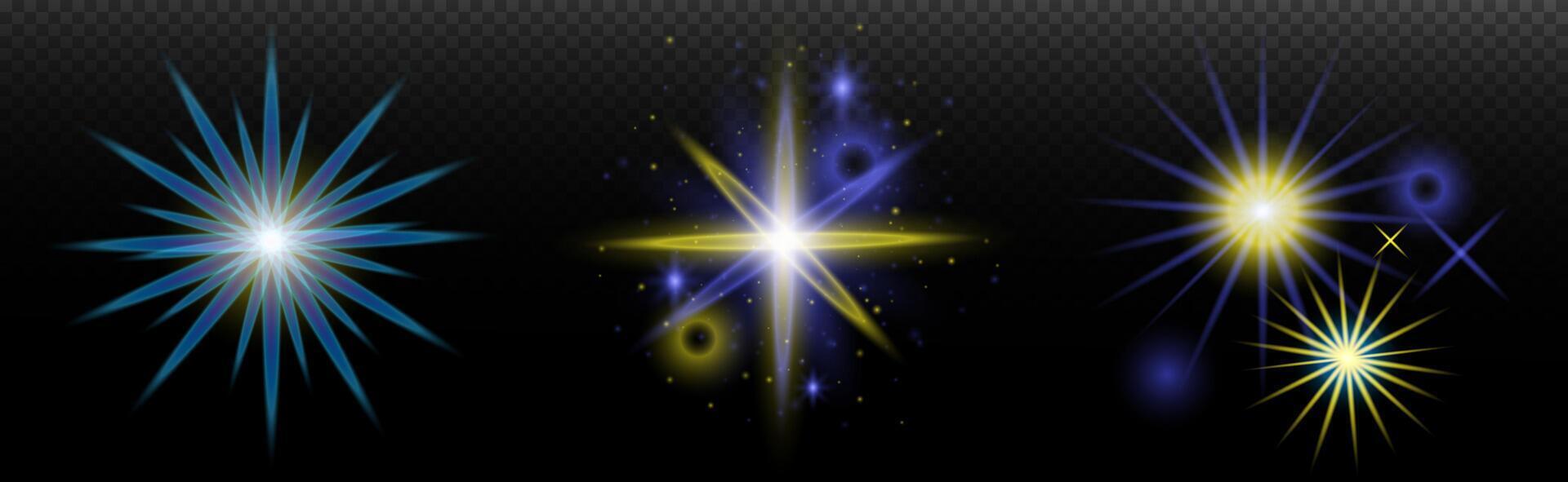 four different colored stars on a black background vector