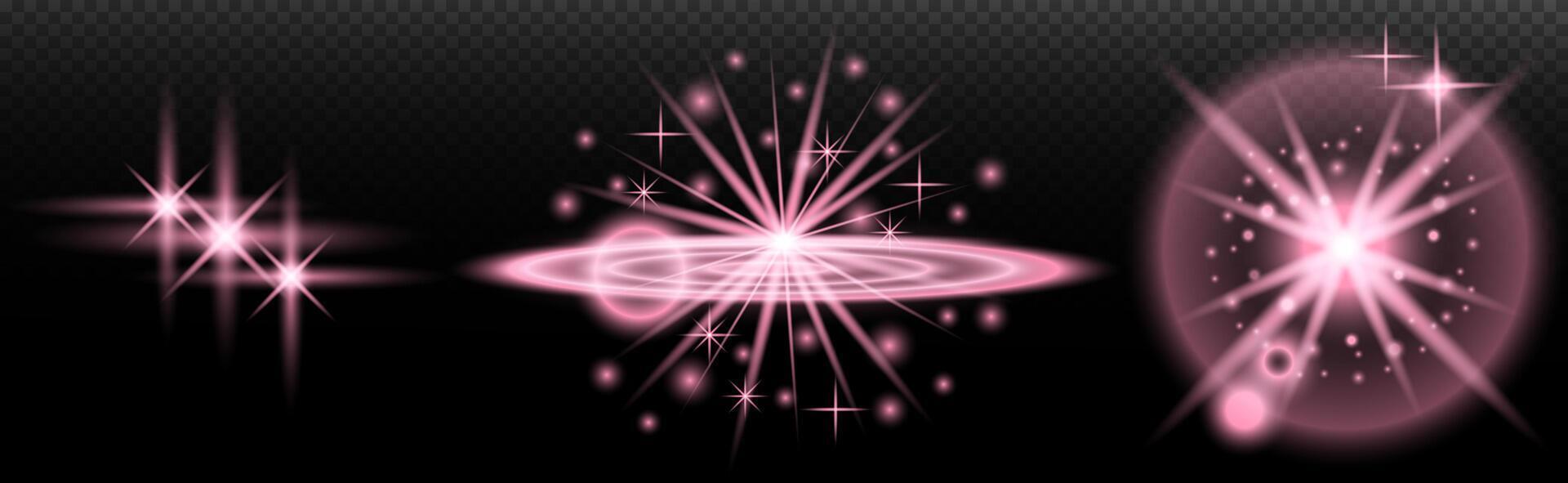a set of pink sparkles. on a black background vector