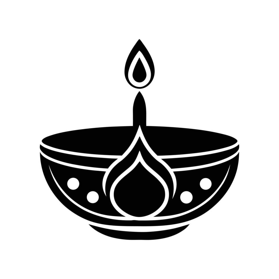 Black And White Diwali Diya Illustration For Festival Of Lights Template Design vector