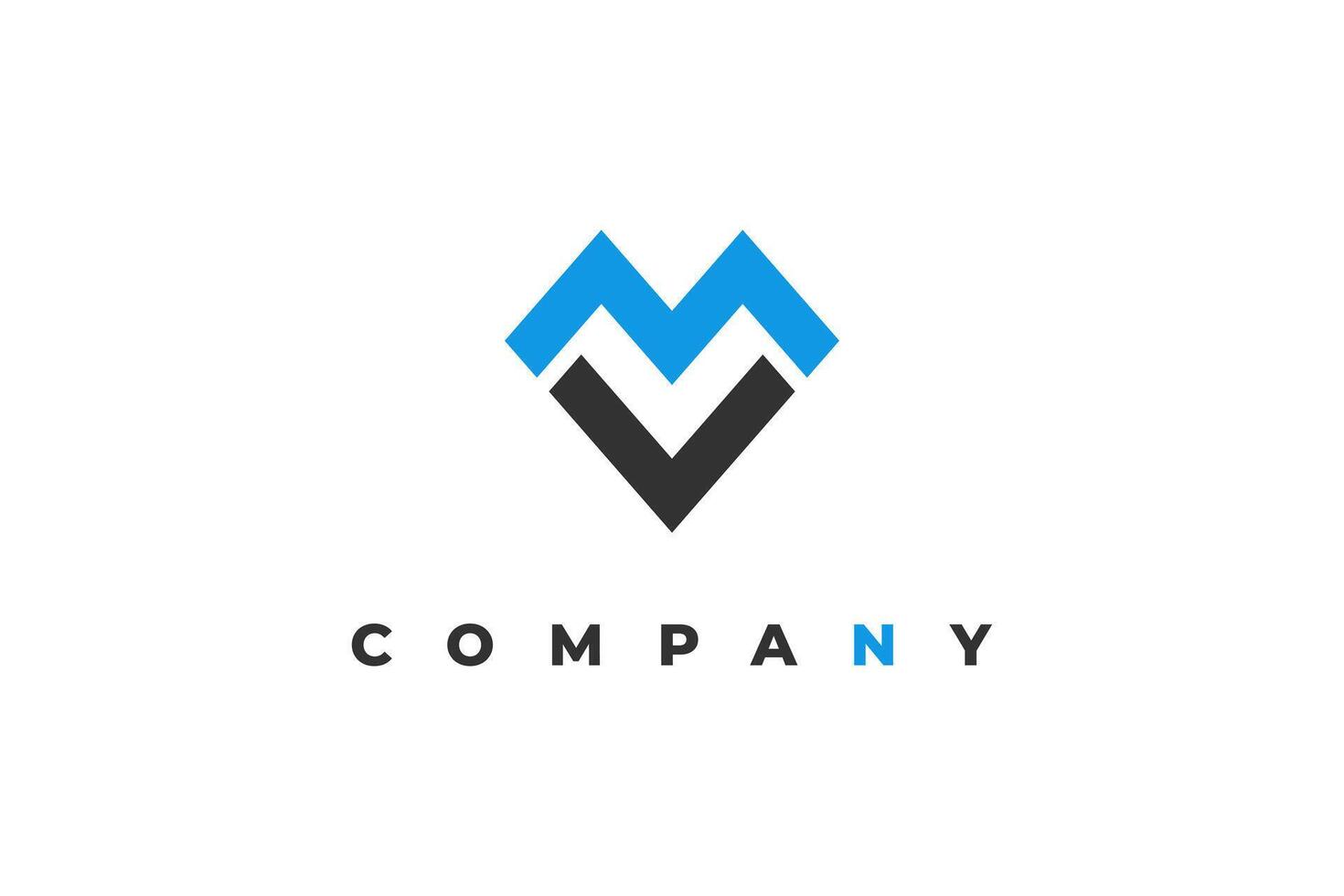 letter m and v mountain or heart logo vector