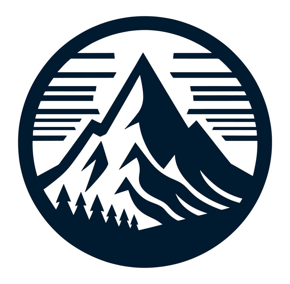 Mountain landscape with trees and mountains illustration in a circle vector