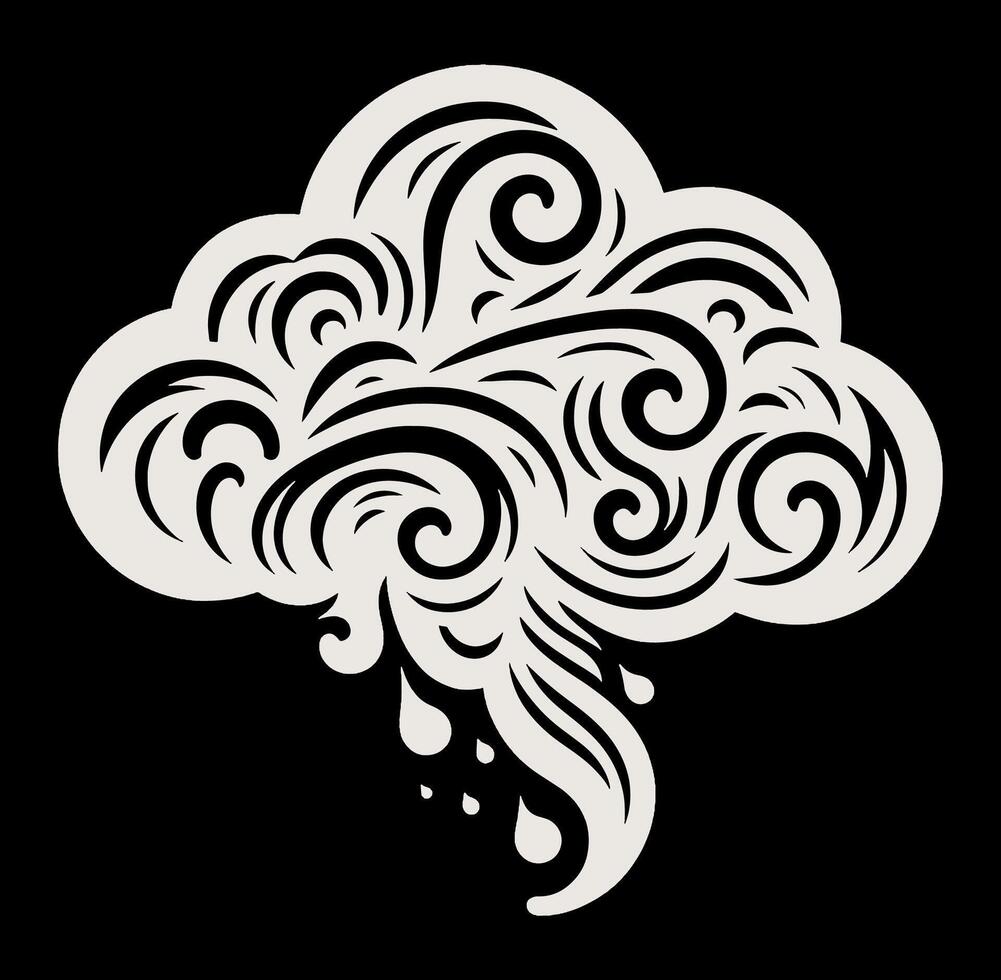 A stylized drawing of a cloud with swirls vector