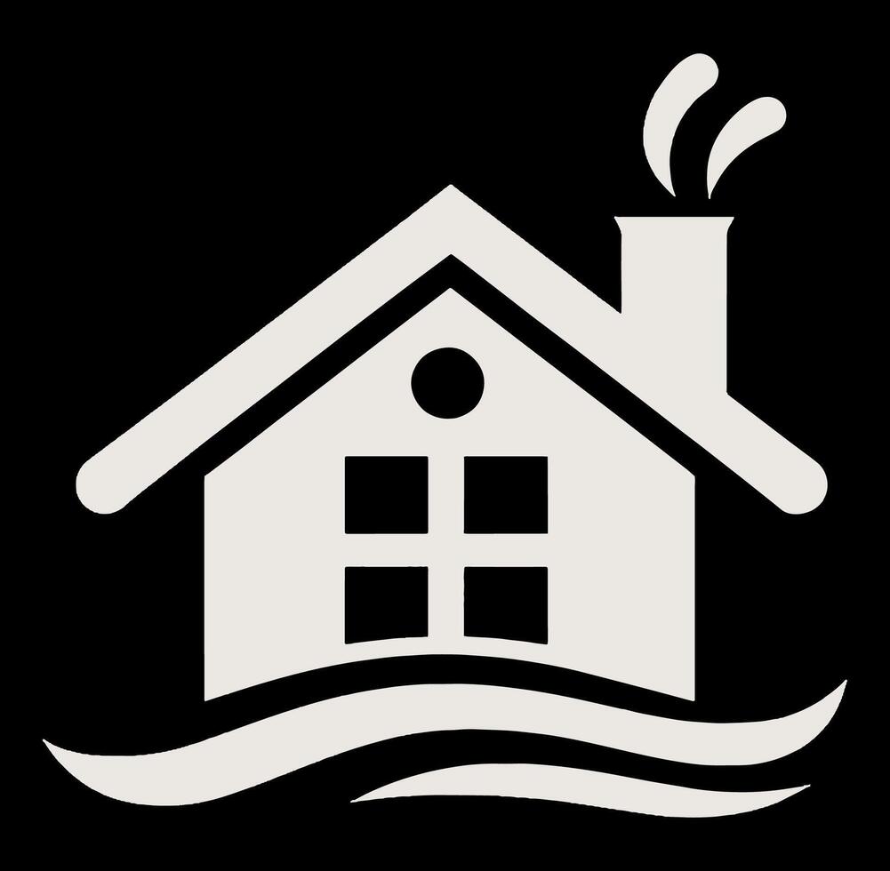 A house with a chimney and water coming out of it vector