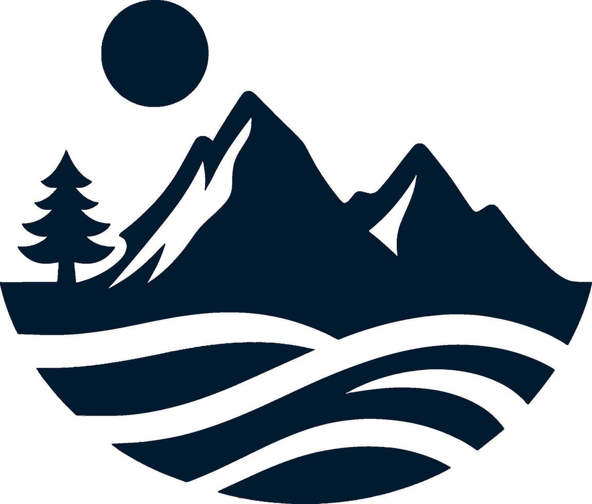 Mountain and water with a tree in the middle vector