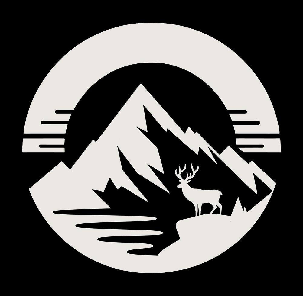 A deer and mountain in a circle logo vector