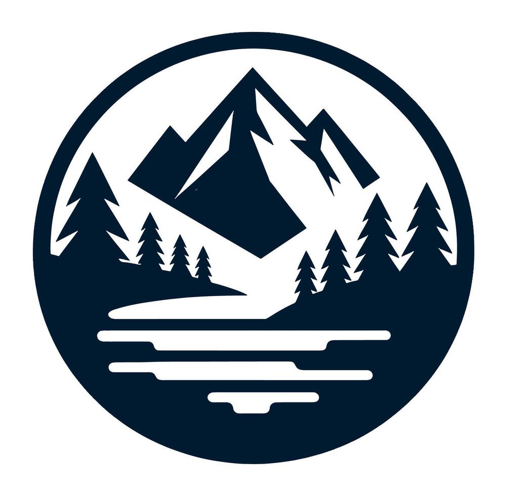 A mountain and lake logo with a mountain in the background vector
