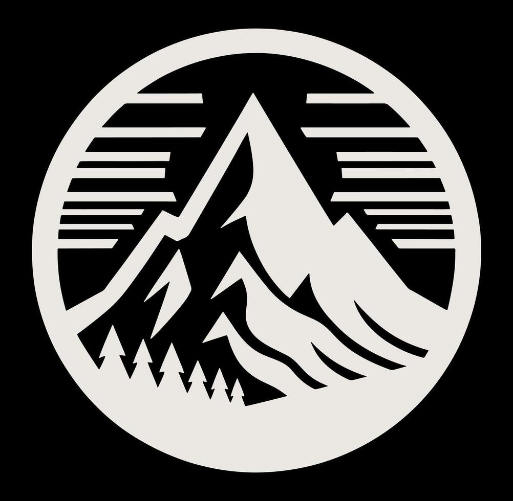 A mountain and trees in a circle logo vector