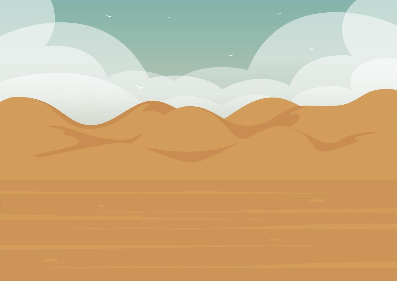 Orange desert landscape dunes illustration. Travel to Egypt flat style cartoon. Cloudscape panoramic dunes vector