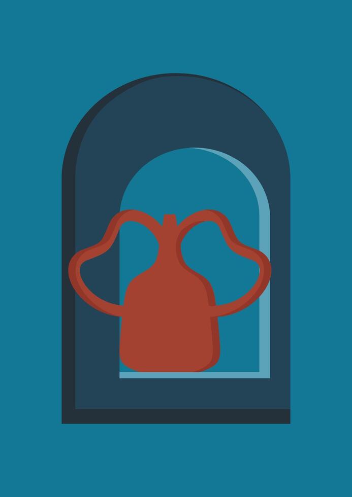 Ancient red ceramic vases aesthetic illustration. Santorini city sightseeing. Simple art with a jar vector