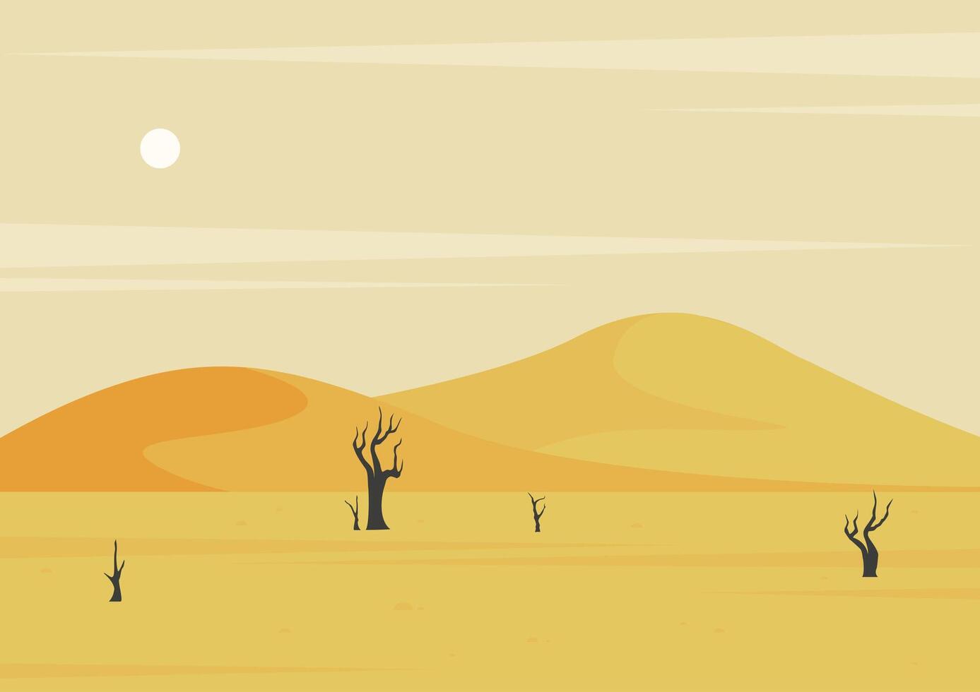 Morning desert landscape dunes illustration. Eastern Africa travel poster. Morning panoramic sunrise vector